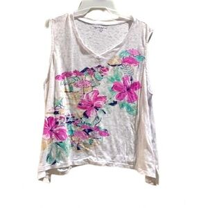 Floral Beach Rhinestone Sleeveless Top PXL